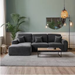 Furniture 786 Willow Chunky jumbo cord 4 seater Left Hand Facing corner sofa in Grey - thumbnail 2