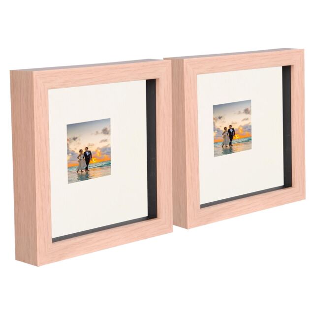 "Nicola Spring 6"" x 6"" 3D Box Photo Frames - 2"" x 2"" Mount - Light Brown - Pack of 2 in Ivory" - image 1