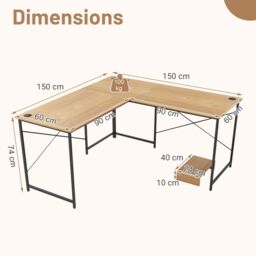 Costway Reversible L-Shaped Desk 150 cm Corner Computer Desk-Natural in Natural - thumbnail 3
