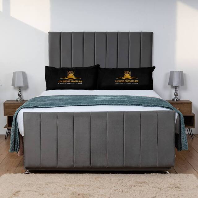 UK Bed Furniture Hampton Divan Bed Base with 26 Inch Headboard - No Storage in Charcoal - Size: King - image 1
