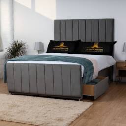 UK Bed Furniture Hampton Divan Bed Base with 26 Inch Headboard - No Storage in Charcoal - Size: King - thumbnail 2