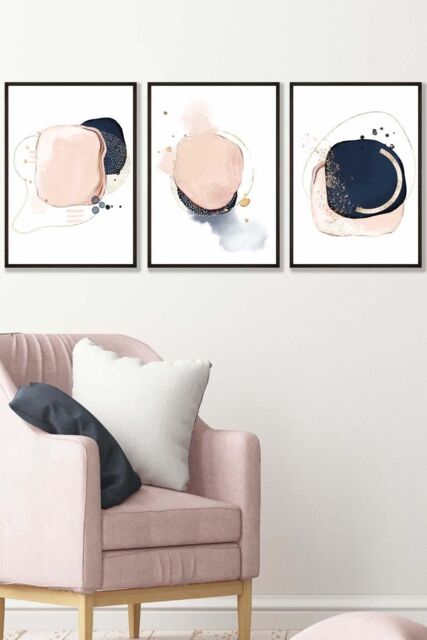 ARTZE Framed Abstract Navy Blue & Blush Pink Framed Wall Art - Medium in Black - Size: W45 cm x H62 cm x D20mm - image 1