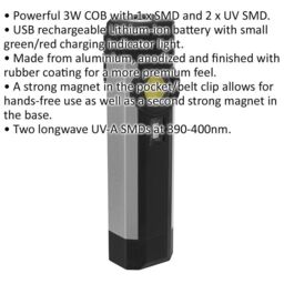 Loops Aluminium Pocket Light - 3W COB with 1 x SMD LED & 2 x UV SMD - Rechargeable - thumbnail 2