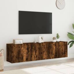 Berkfield Home TV Cabinets Wall-mounted 2 pcs Smoked Oak 80x30x41 cm in Brown - Size: 80 x 30 x 41 cm - thumbnail 4