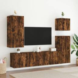 Berkfield Home TV Cabinets Wall-mounted 2 pcs Smoked Oak 80x30x41 cm in Brown - Size: 80 x 30 x 41 cm - thumbnail 3