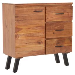 Orsina Small Acacia Sideboard, Natural Acacia Wood 1‑Door & 3‑Drawer Buffet Cabinet, Industrial Black Storage Unit - thumbnail 5