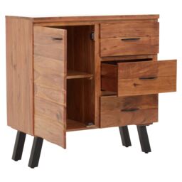 Orsina Small Acacia Sideboard, Natural Acacia Wood 1‑Door & 3‑Drawer Buffet Cabinet, Industrial Black Storage Unit - thumbnail 4