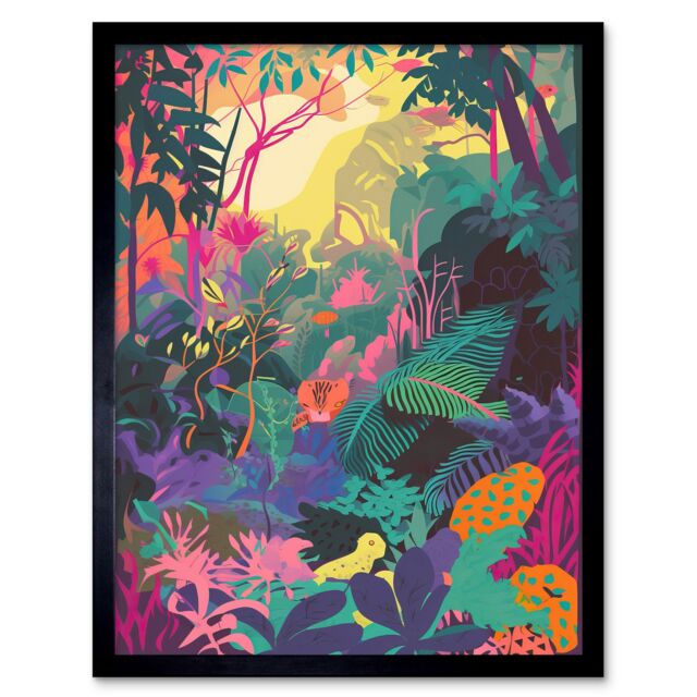 "Artery8 Wall Art Print Vibrant Tropical Rainforest Sunrise Art Framed in Black - Size: W12"" x H16""" - image 1