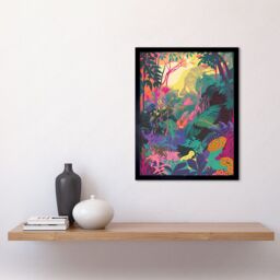 "Artery8 Wall Art Print Vibrant Tropical Rainforest Sunrise Art Framed in Black - Size: W12"" x H16""" - thumbnail 2