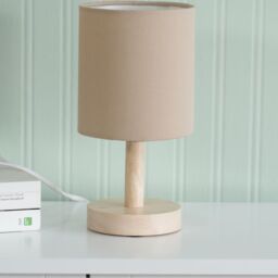 ValueLights Nelly Pair of Wooden Base Bedside Table Lamps in Nude - thumbnail 4