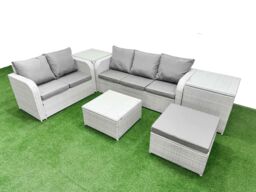 Fimous 6 Seater PE Rattan Wicker Garden Furniture Patio Conservatory Sofa Set w/ Square Coffee Table 3 Seater Sofa Love Sofa Big Footstool 2 Side - thumbnail 2
