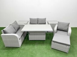 Fimous High Back Poly Rattan Garden Furniture Set w/ Reclining Chair Loveseat Sofa Adjustable Lifting Dining or Coffee Table Indoor Outdoor Patio Set - thumbnail 1