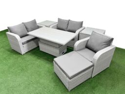 Fimous High Back Poly Rattan Garden Furniture Set w/ Reclining Chair Loveseat Sofa Adjustable Lifting Dining or Coffee Table Indoor Outdoor Patio Set - thumbnail 2