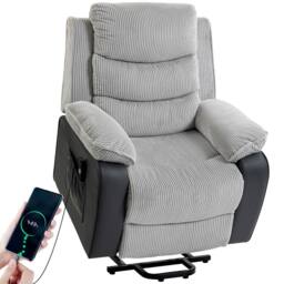 HOMCOM Power Lift Riser Recliner Chair with High Back, Remote, Light Grey - thumbnail 2