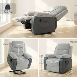 HOMCOM Power Lift Riser Recliner Chair with High Back, Remote, Light Grey - thumbnail 3