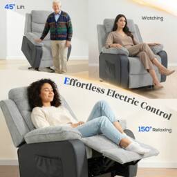 HOMCOM Power Lift Riser Recliner Chair with High Back, Remote, Light Grey - thumbnail 4