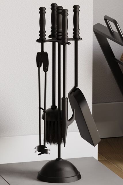 Home Discount Fire Vida 5 Piece Malham Companion Set Indoor Outdoor Fireplace Tool Set in Black - image 1