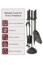 Home Discount Fire Vida 5 Piece Malham Companion Set Indoor Outdoor Fireplace Tool Set in Black - thumbnail 4