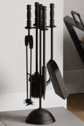 Home Discount Fire Vida 5 Piece Malham Companion Set Indoor Outdoor Fireplace Tool Set in Black - thumbnail 1