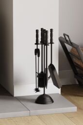 Home Discount Fire Vida 5 Piece Malham Companion Set Indoor Outdoor Fireplace Tool Set in Black - thumbnail 2