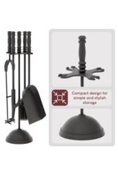 Home Discount Fire Vida 5 Piece Malham Companion Set Indoor Outdoor Fireplace Tool Set in Black - thumbnail 6