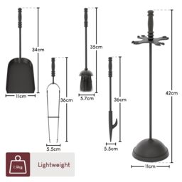 Home Discount Fire Vida 5 Piece Malham Companion Set Indoor Outdoor Fireplace Tool Set in Black - thumbnail 3