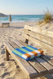 Dyzi Contrasting Stripe Cotton Beach Towel Soft Absorbent 70x152cm in Blue - Size: 70x152 cm - thumbnail 3