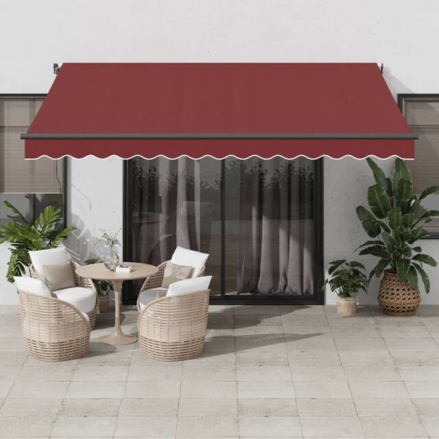 Berkfield Home Manual Retractable Awning with LEDs Burgundy 400x300 cm in Black - image 1