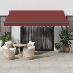Berkfield Home Manual Retractable Awning with LEDs Burgundy 400x300 cm in Black