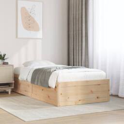 Berkfield Home Bed Frame without Mattress 75x190 cm Small Single Solid Wood Pine in Light Tan - thumbnail 2
