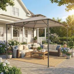 OUTSUNNY 3 x 3 m Gazebo, Outdoor Gazebo Canopy with 2-Tier Roof in Beige - thumbnail 1