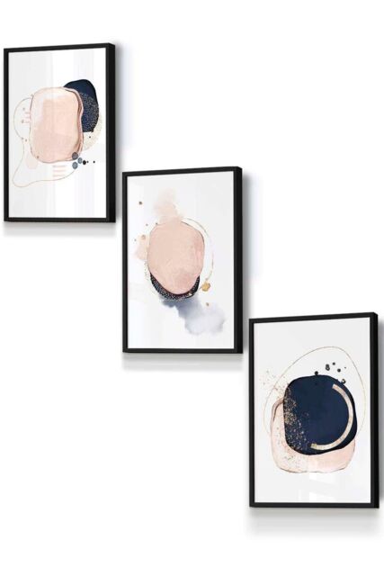 ARTZE Framed Abstract Navy Blue & Blush Pink Framed Wall Art - Small in Black - Size: W33 cm x H45 cm x D20mm - image 1
