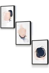 ARTZE Framed Abstract Navy Blue & Blush Pink Framed Wall Art - Small in Black - Size: W33 cm x H45 cm x D20mm - thumbnail 1