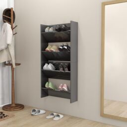 Berkfield Home Wall Shoe Cabinets 2 pcs High Gloss Grey 60x18x60 cm Engineered Wood - Size: 60 x 18 x 60 cm - thumbnail 3