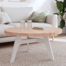 Berkfield Home Table Top Ã˜90x4 cm Round Solid Wood Beech in Brown - Size: 90x4 cm - thumbnail 1