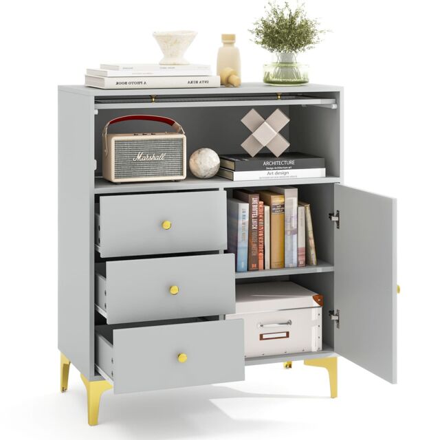 Costway Wooden Chest of Drawers 3-Drawer Dresser Storage Cabinet Chest Cupboard Organiser Unit in Grey - image 1