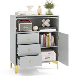 Costway Wooden Chest of Drawers 3-Drawer Dresser Storage Cabinet Chest Cupboard Organiser Unit in Grey