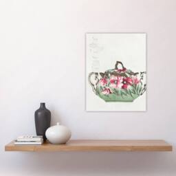 "Artery8 Vintage Sugar Bowl Poppy Design Vintage Wall Art Print Noritake in Green - Size: W12"" x H16""" - thumbnail 4