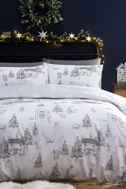 Furn Midwinter Toile Festive Reversible Duvet Cover Set in White - Size: Double - image 1