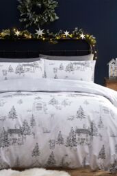 Furn Midwinter Toile Festive Reversible Duvet Cover Set in White - Size: Double - thumbnail 1