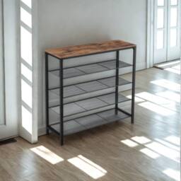 Pirlo Plush 5 Tier Industrial Shoe Rack Hallway Storage Organiser in Brown - thumbnail 4