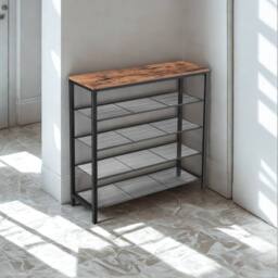 Pirlo Plush 5 Tier Industrial Shoe Rack Hallway Storage Organiser in Brown - thumbnail 2