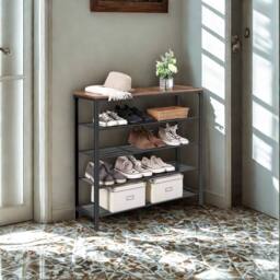 Pirlo Plush 5 Tier Industrial Shoe Rack Hallway Storage Organiser in Brown - thumbnail 5