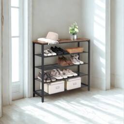 Pirlo Plush 5 Tier Industrial Shoe Rack Hallway Storage Organiser in Brown - thumbnail 3