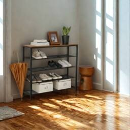 Pirlo Plush 5 Tier Industrial Shoe Rack Hallway Storage Organiser in Brown - thumbnail 1