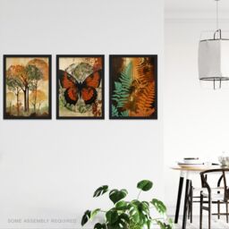 Artery8 A4 Wall Art & Frame Set of 3 Botanical Autumn Butterfly Ferns Trees in Orange - thumbnail 2