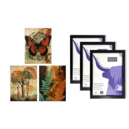 Artery8 A4 Wall Art & Frame Set of 3 Botanical Autumn Butterfly Ferns Trees in Orange - thumbnail 5