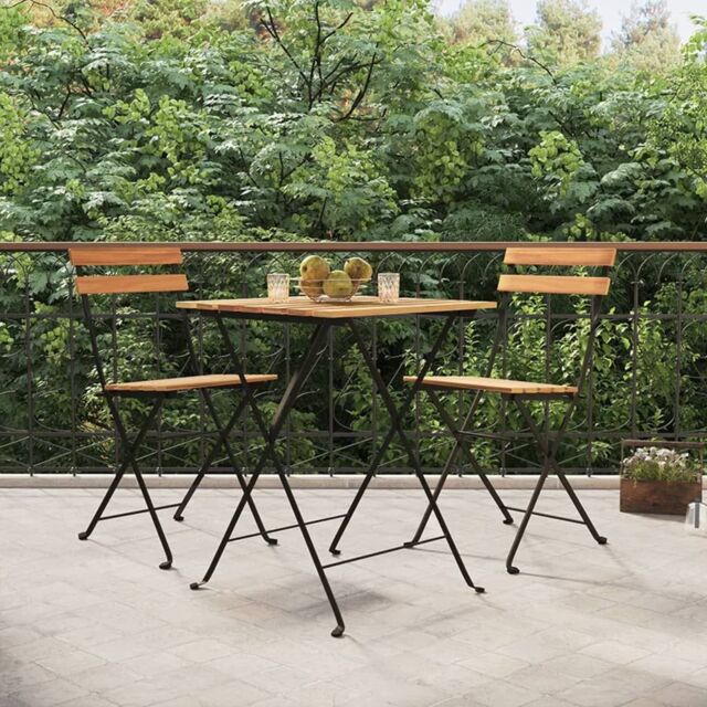 Berkfield Home 3 Piece Folding Bistro Set Solid Wood Teak & Steel in Brown - image 1