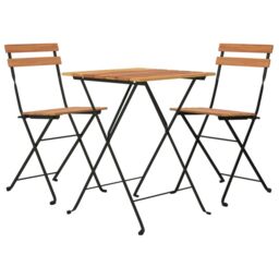 Berkfield Home 3 Piece Folding Bistro Set Solid Wood Teak & Steel in Brown - thumbnail 3