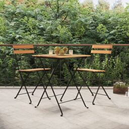 Berkfield Home 3 Piece Folding Bistro Set Solid Wood Teak & Steel in Brown - thumbnail 1